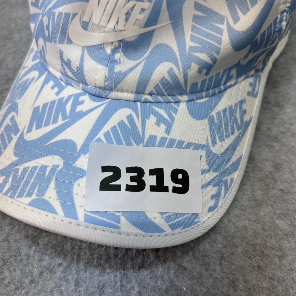 Nike All Over Logo Print Unisex Blue Featherlight Dri-FIT Adjustable Hat OSFA